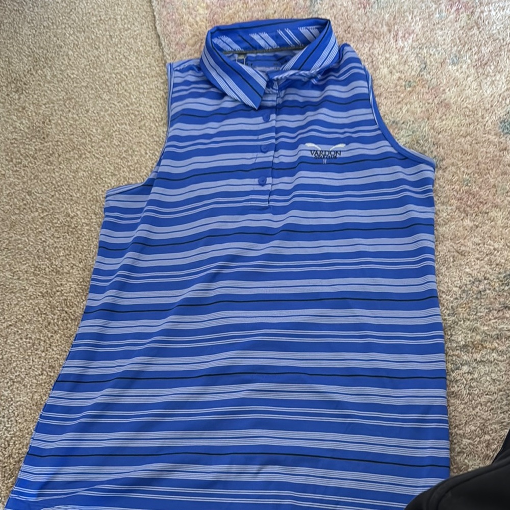 Vantage Blue Striped Sleeveless Polo